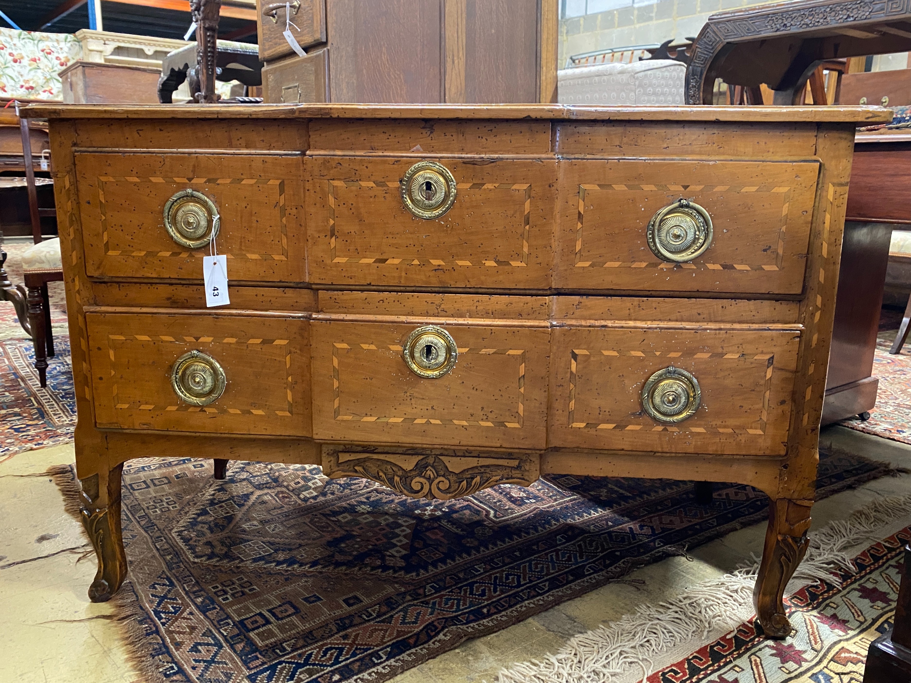 An 18th century Dutch banded walnut two tier commode, length 116cm, depth 57cm, height 78cm